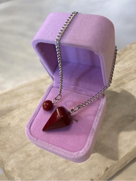Jewelry - Deep Red Jasper Pendant Necklace with Accent Bead